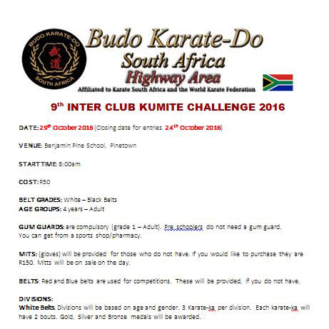 9th INTER CLUB KUMITE CHALLENGE – 29 October 2016
